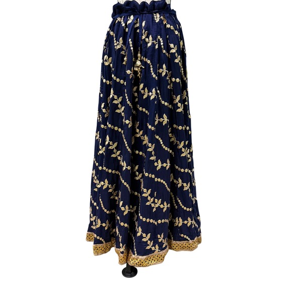 Navy Blue Gold Embroider Lehenga Full Maxi Skirt Indian Wedding Ethnic Beaded - Picture 1 of 11